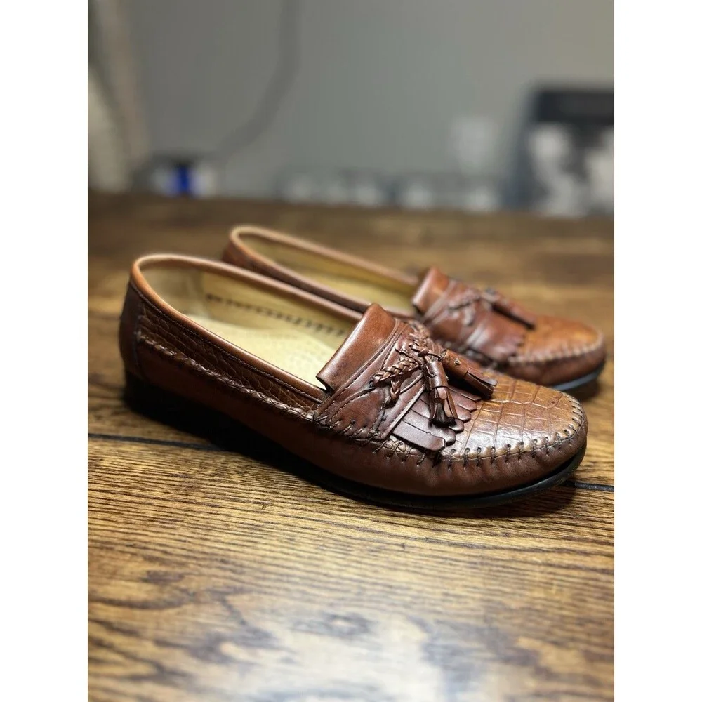 Giorgio Brutini Loafers Le Glove Mens Woven Brown Leather Tassel Shoes Sz 9D